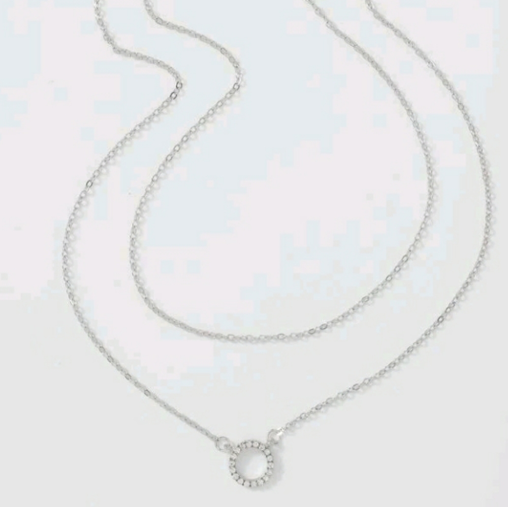 2pcs Silver Ring Charm Pendant Necklace